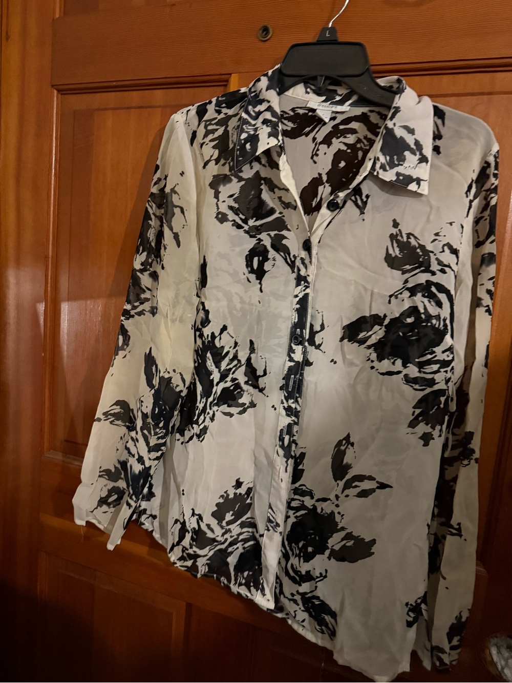 dressbarn Black and White Floral Button-Down Shirt
